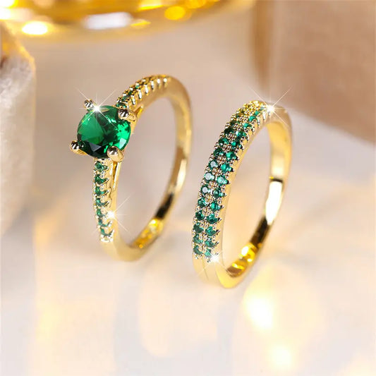 Serena Smaragd Duo Ring Gold Set