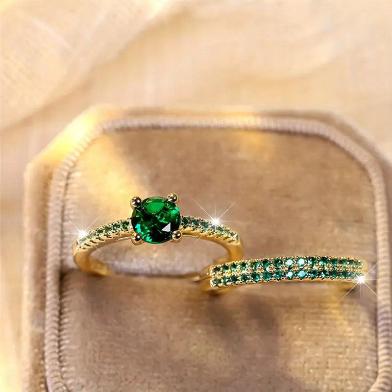 Serena Smaragd Duo Ring Gold Set
