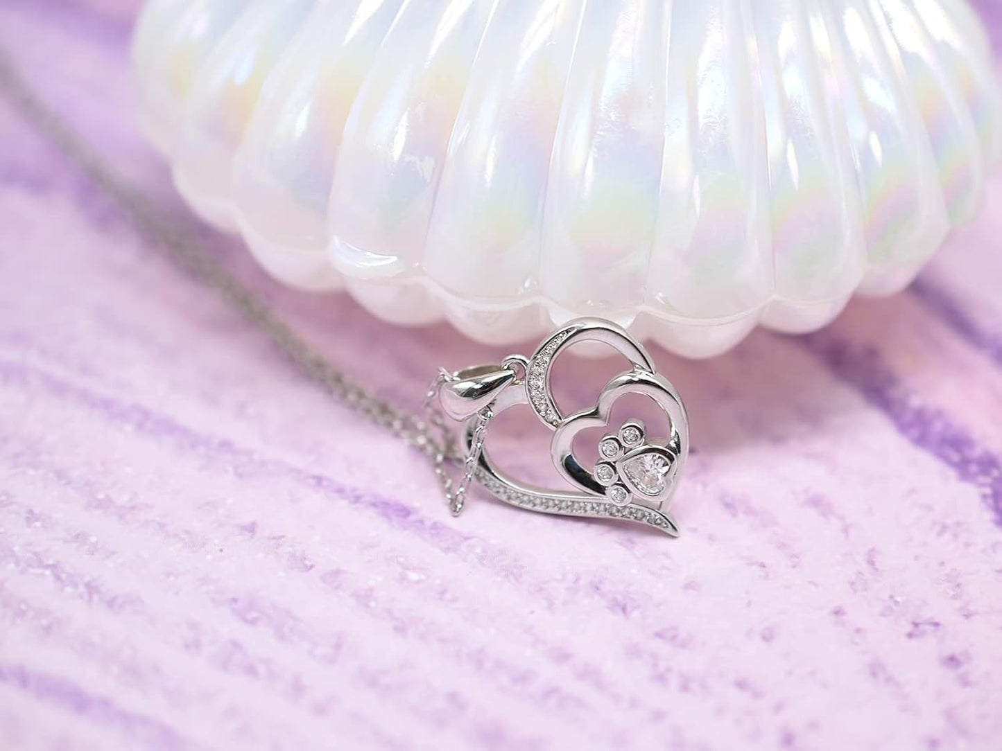 Sterling Silber Pfoten- & Herz-Halskette mit Zirkonia