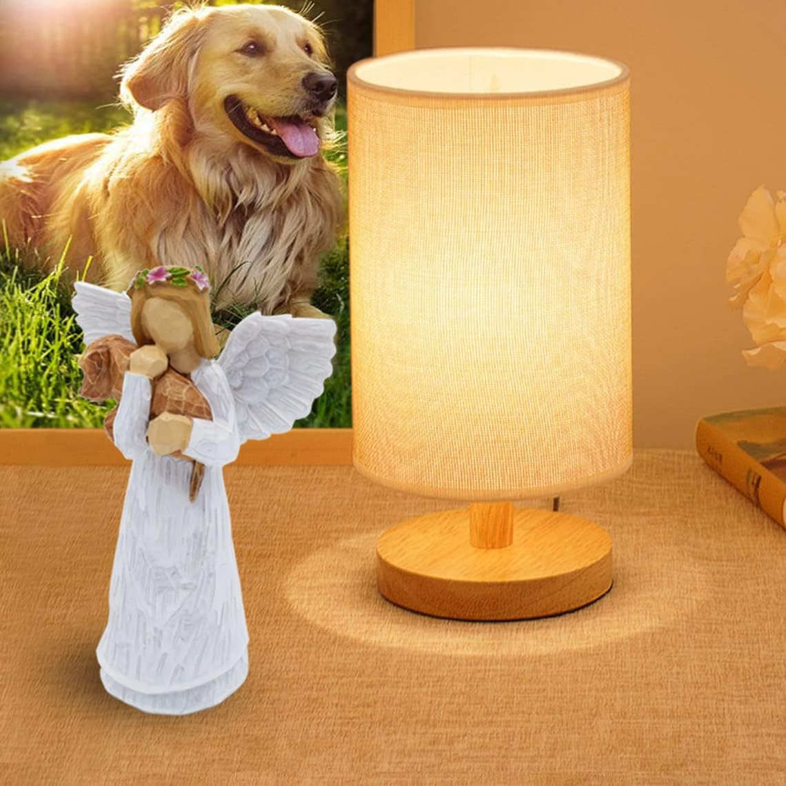 Hundegedenkgeschenkset mit Engel der Freundschaft Figur und Regenbogenbrücke Chakra-Armband