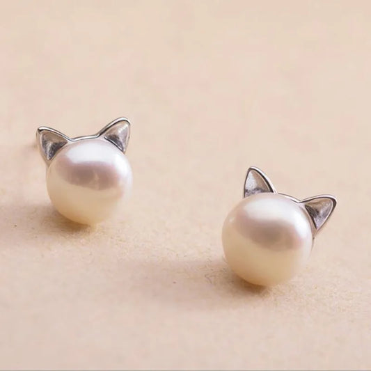 Sterling Silber Katze Perle Ohrstecker