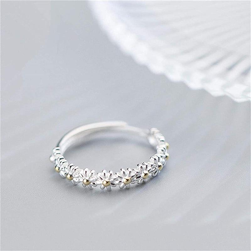 Verstellbarer Silber-Gänseblümchen-Ring