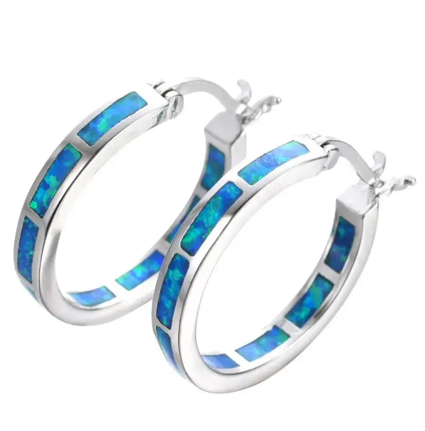 Schicke blaue Feueropal-Kreis-Ohrringe