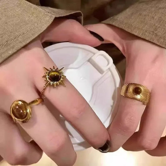Goldenes Solar-Trio-Ring-Set