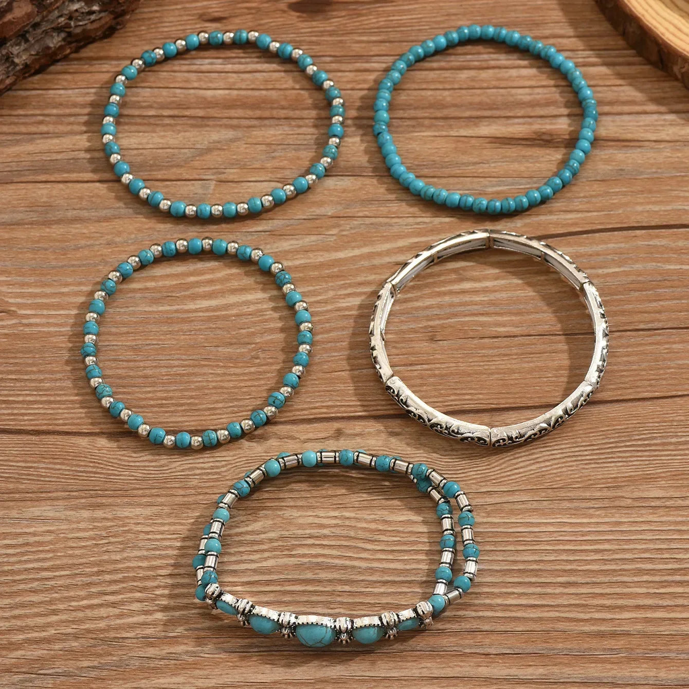 Bohemian Türkis Perlenarmband Set
