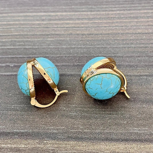 Elegante Vintage Geometrische Türkis Stecker Ohrringe