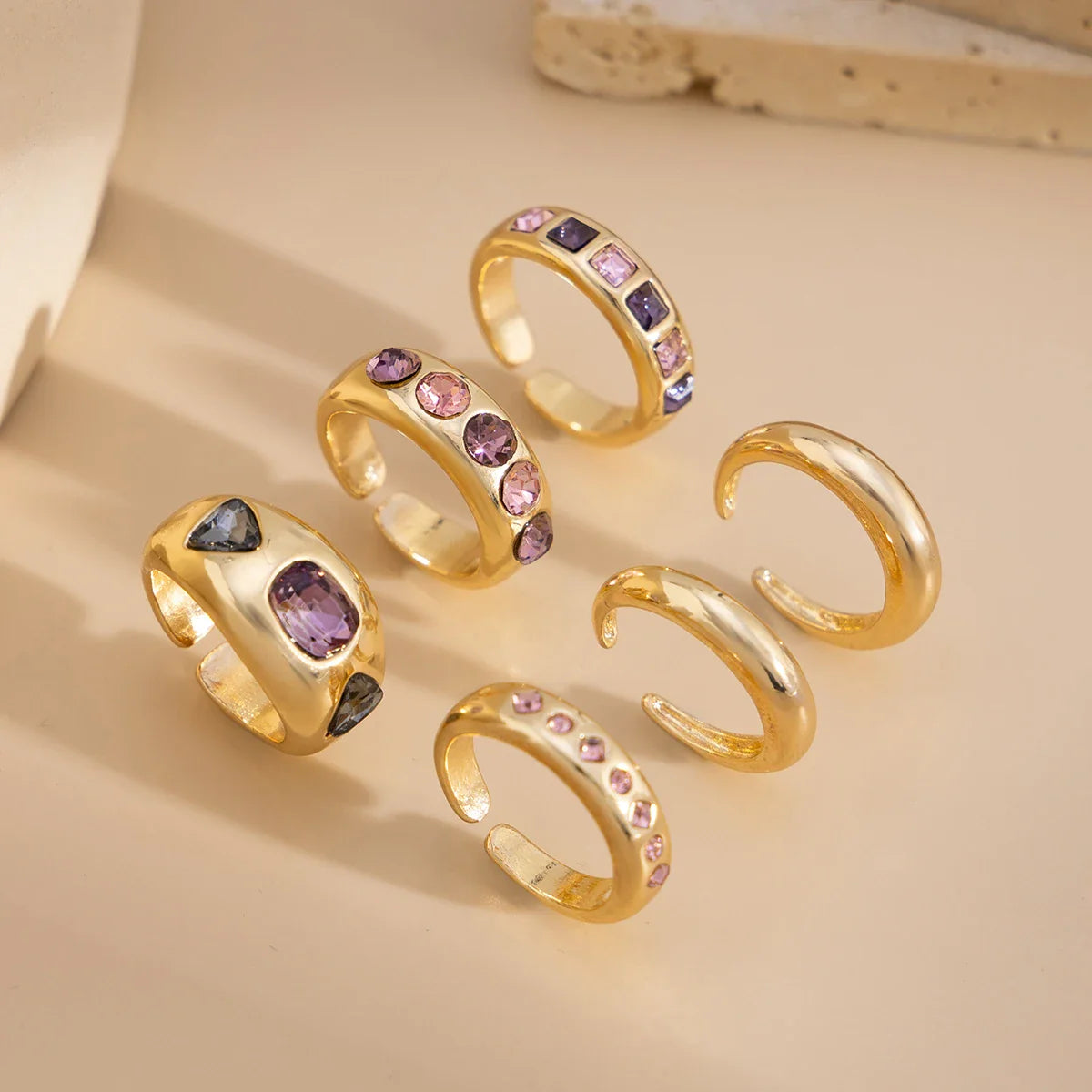 Chunky Pink Crystal Stacking Rings