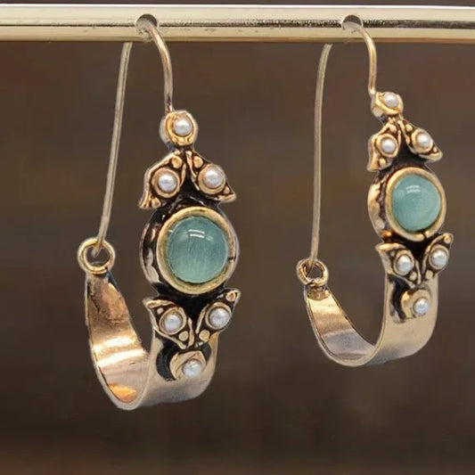 Vintage Minz Cabochon Perlen Ohrringe