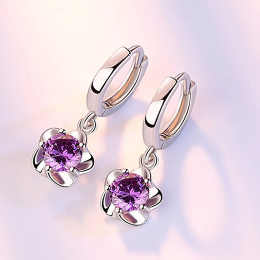 Ohrringe aus Sterlingsilber mit lila und weißen Zirkonen