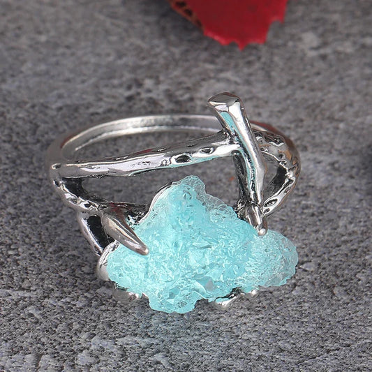 Roh Aqua Quarz Klaue Ring