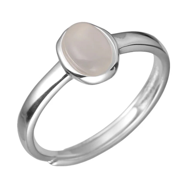 Silberner ovaler Mondstein Minimal Ring