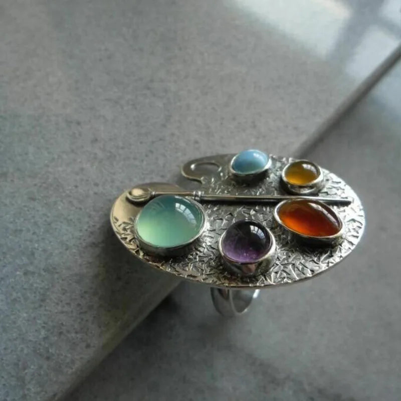 Künstlerpalette Multicolor Edelstein Verstellbarer Ring