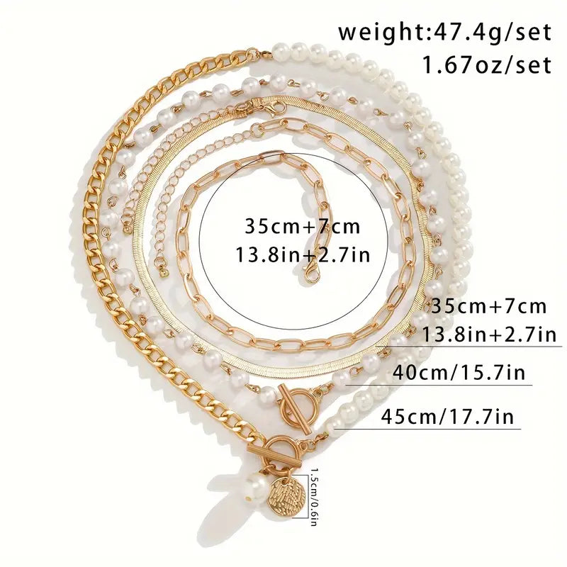 Vintage Perlen- und Gold-Schlangenkette Set