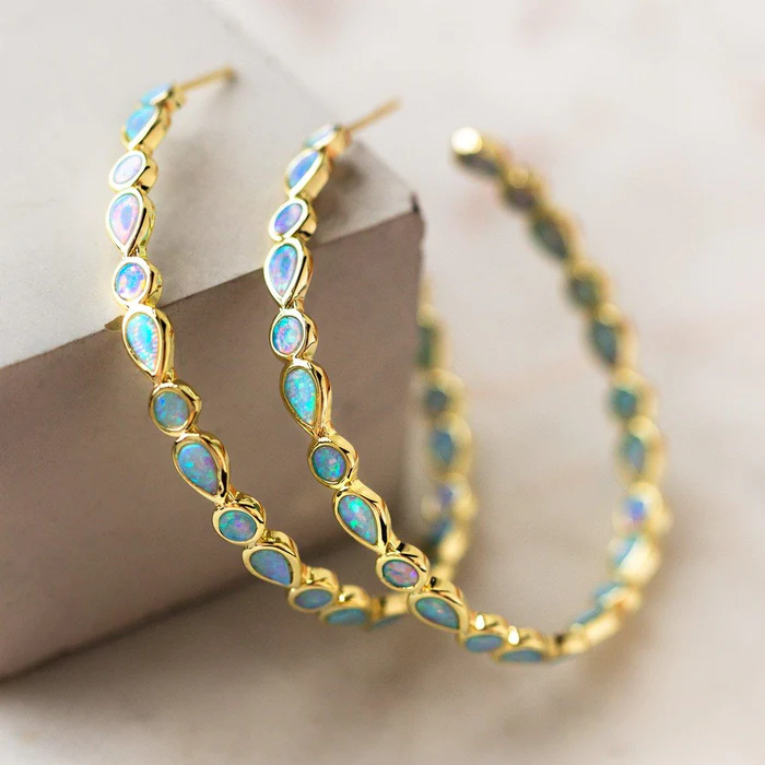 Paige - Vintage Blau Opal Ring Ohrringe