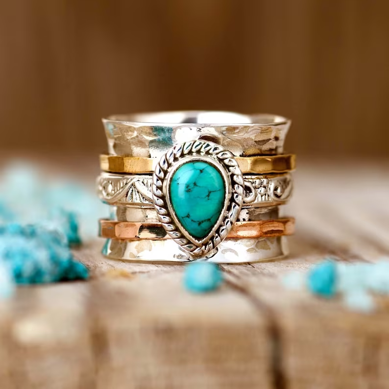 Antiker Türkis-Einlege-Gold-Silber-Ring
