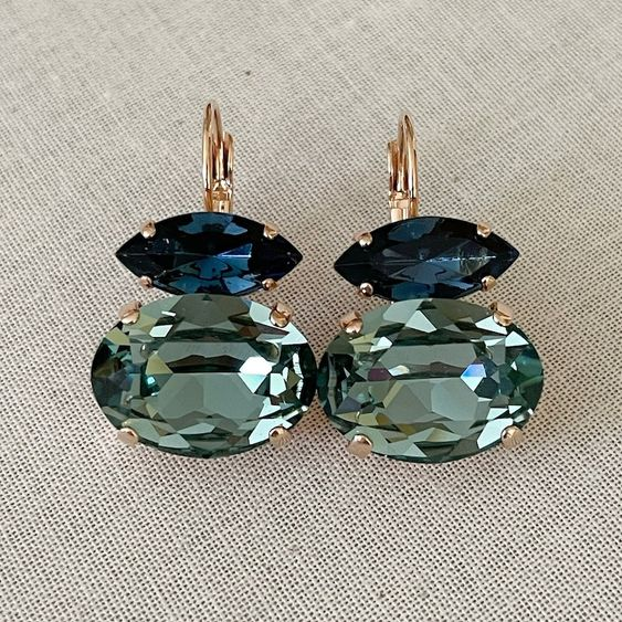 Vintage Grün & Blau Glas Ohrringe