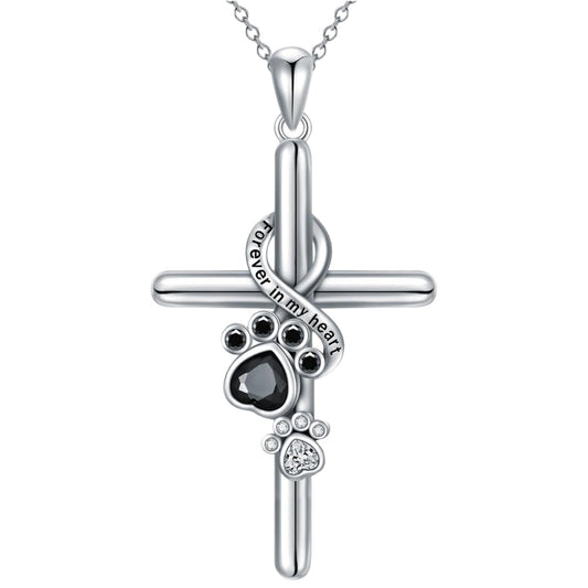 925 Sterling Silber Pfote & Kreuz Halskette