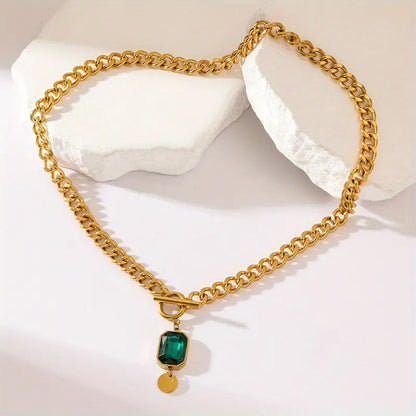 Chunky Chain Smaragd Gold Anhänger Halskette