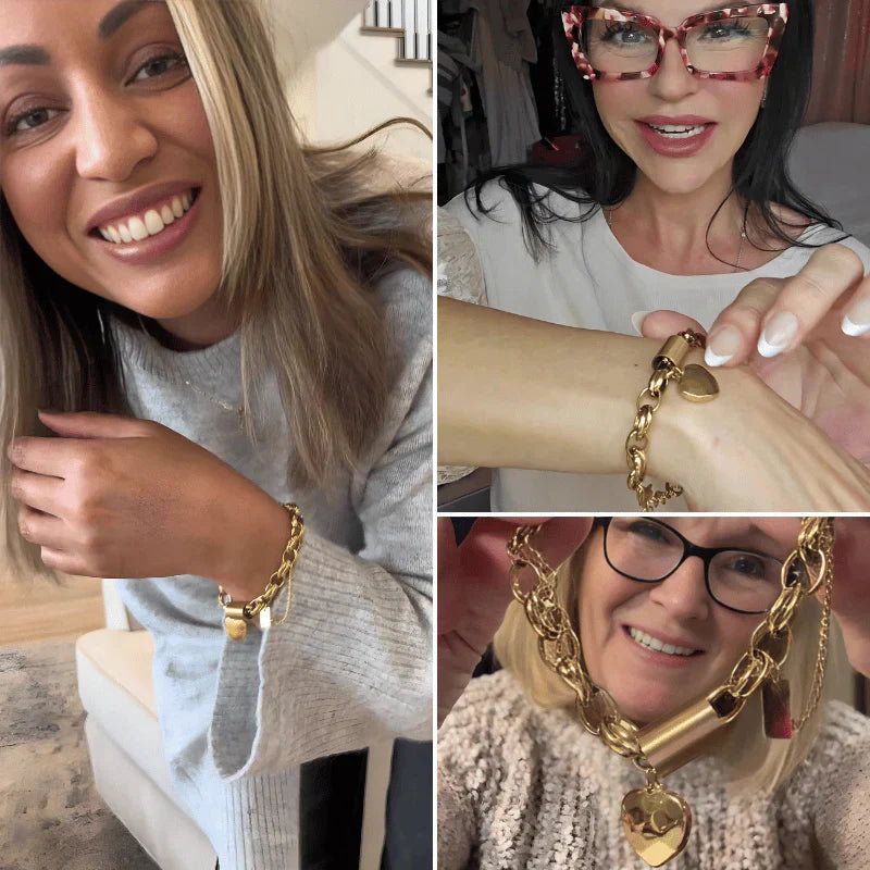 Elegantes Herzförmiges Gold Chunky Armband