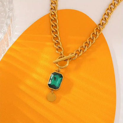 Chunky Chain Smaragd Gold Anhänger Halskette