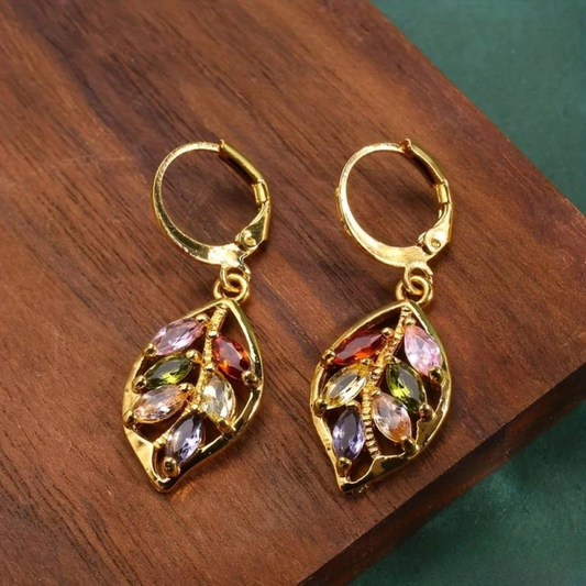 Farbige Vintage Goldblatt Ohrringe