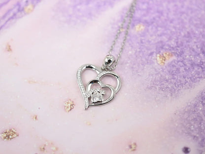 Sterling Silber Pfoten- & Herz-Halskette mit Zirkonia