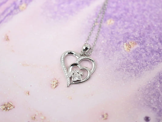 Sterling Silber Pfoten- & Herz-Halskette mit Zirkonia
