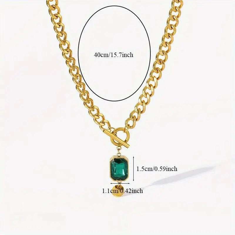 Chunky Chain Smaragd Gold Anhänger Halskette