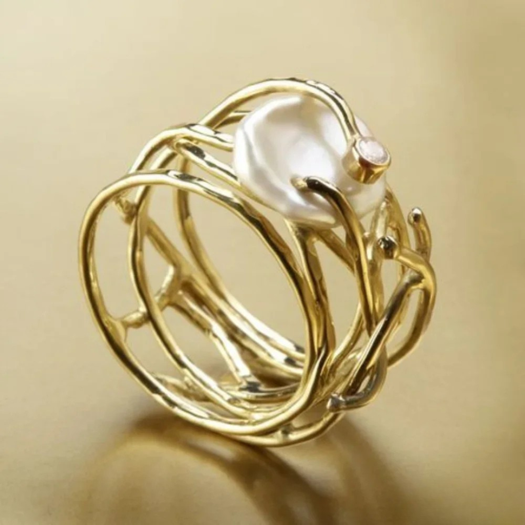 Retro Perlen Goldring