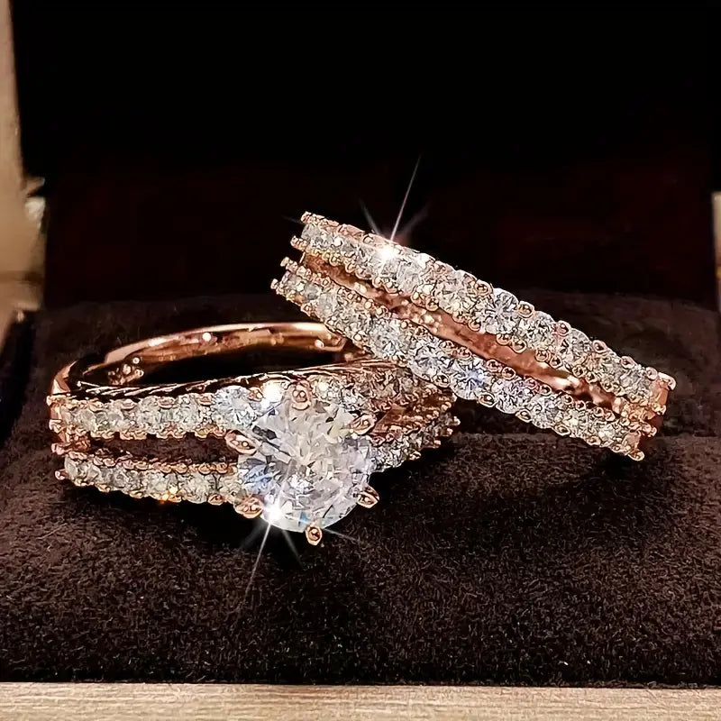 Elegantes Ewiges Strahlen Goldring-Set