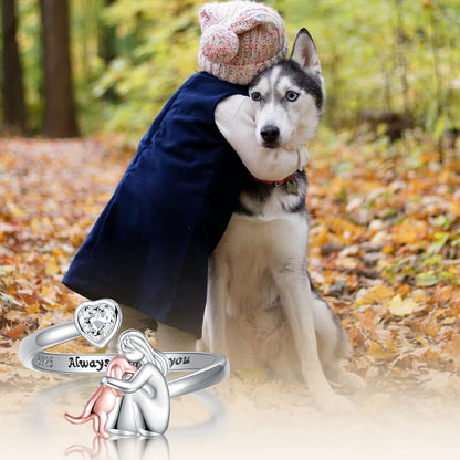 Verstellbarer Hundering aus 925 Sterling Silber – „Immer in meinem Herzen“ mit Zirkonia