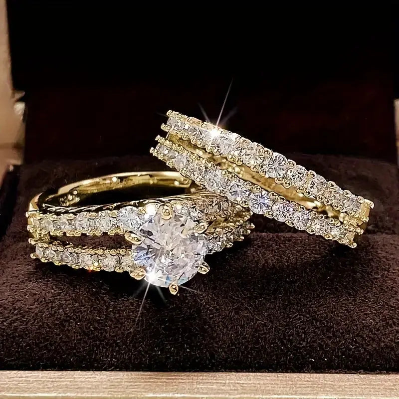 Elegantes Ewiges Strahlen Goldring-Set