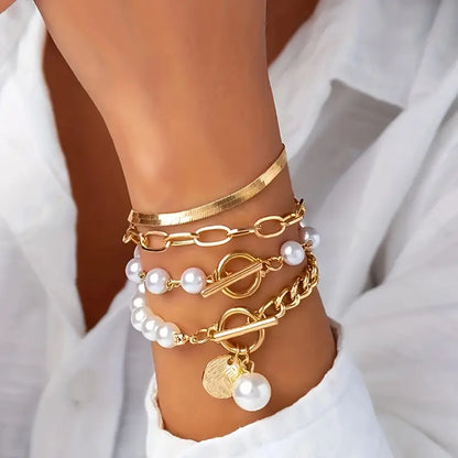 Elegantes 4-teiliges Goldarmband-Set