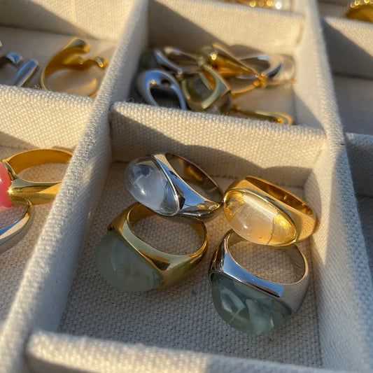 Chunky Halb-Edelstein-Dome-Ringe