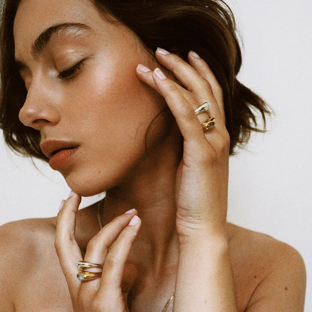 Chunky Halb-Edelstein-Dome-Ringe