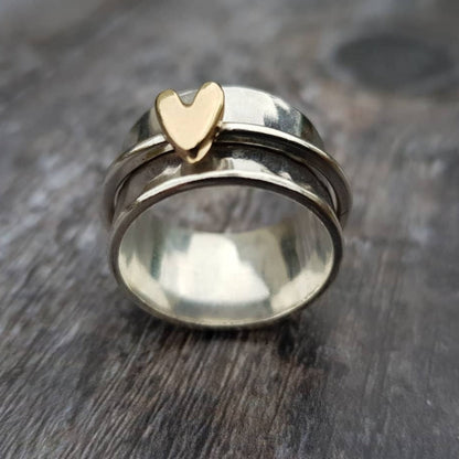 Goldenes Herz Silberring