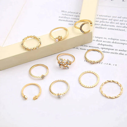 10er-Pack Bohemian Silber- und Goldringe