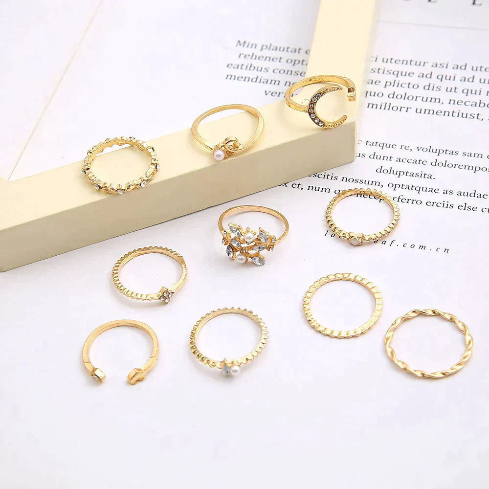 10er Pack Bohemian Silber- und Goldringe