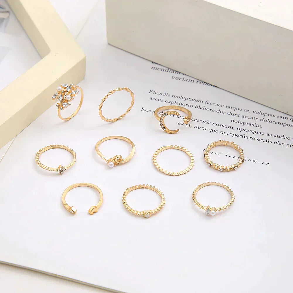 10er Pack Bohemian Silber- und Goldringe