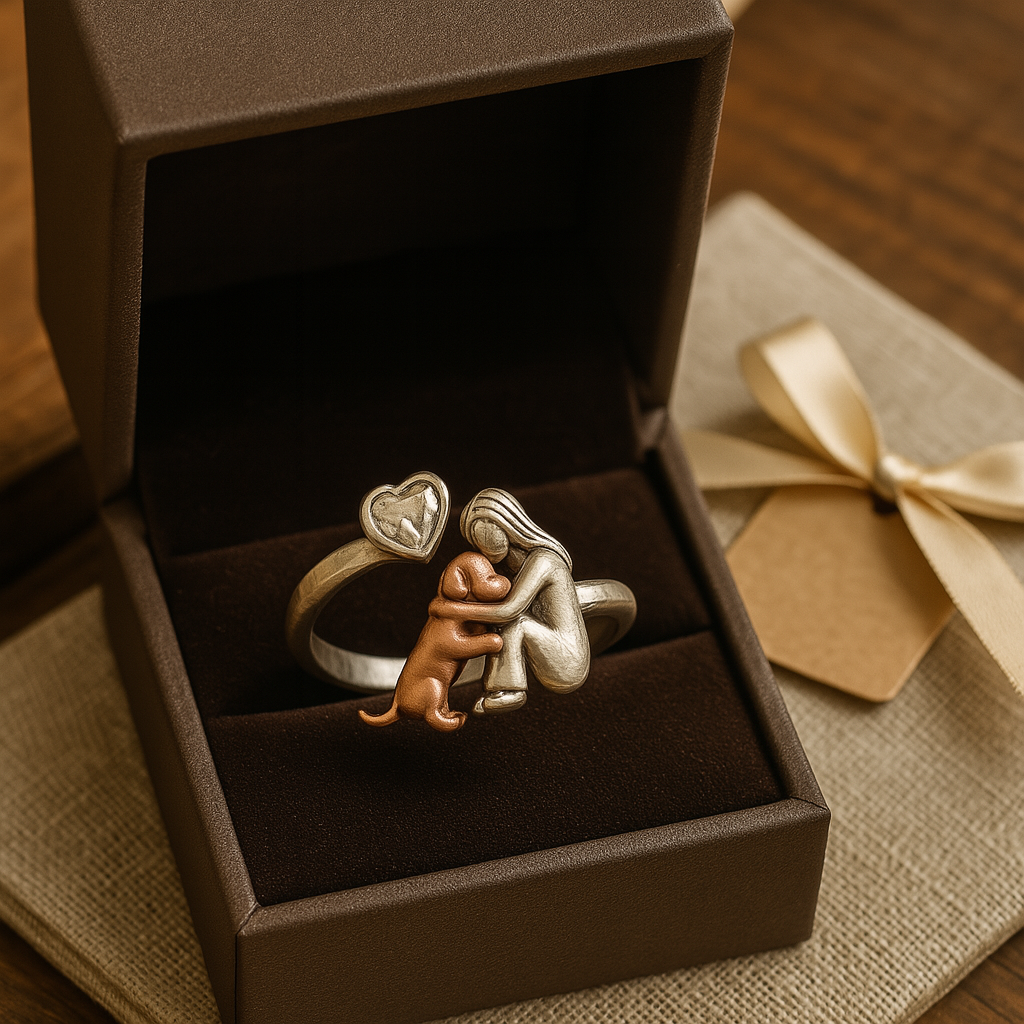 Handgefertigter Hundering aus 925 Sterling Silber mit herzförmigem Zirkonia – Verstellbare Passform