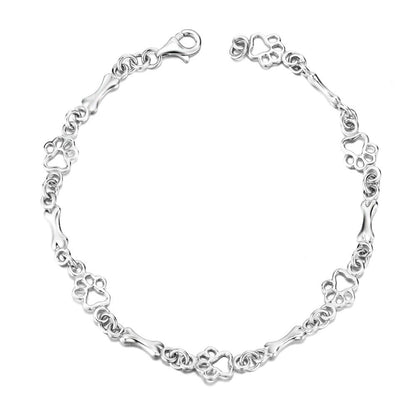 Limitierte Edition: Armband mit reinem Silber und Hundepfoten- und Knochen-Anhängern