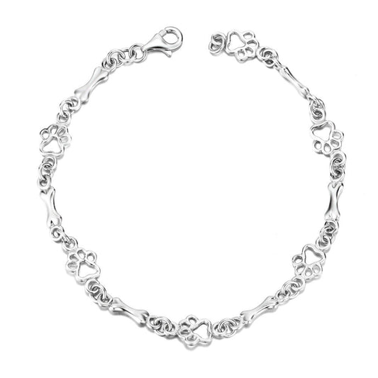 Limitierte Edition: Armband mit reinem Silber und Hundepfoten- und Knochen-Anhängern
