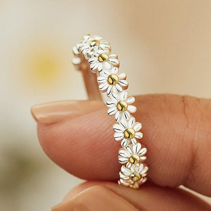 Verstellbarer Silber-Gänseblümchen-Ring