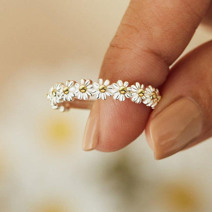 Verstellbarer Silber-Gänseblümchen-Ring
