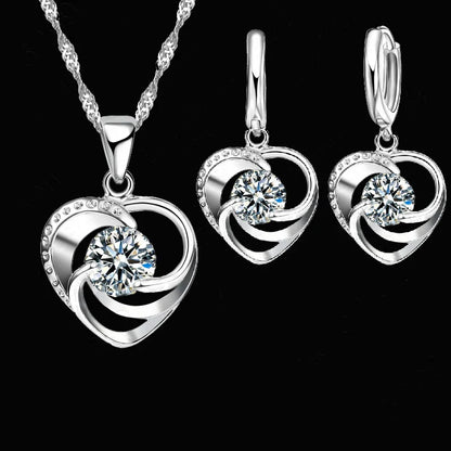 Sterling Silber Herz Halskette und Ohrringe