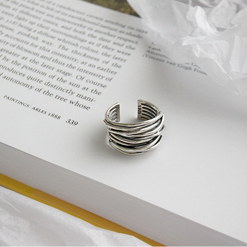 Verstellbarer geschichteter Ring aus 925er Sterlingsilber
