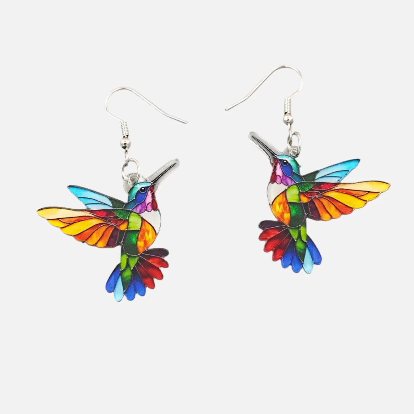 Acryl Kolibri Ohrringe – Helles 2D Vogel Design
