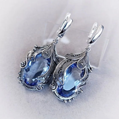 Blaue Quarz-Gem-Ohrringe retro Kristall-Ohrringe