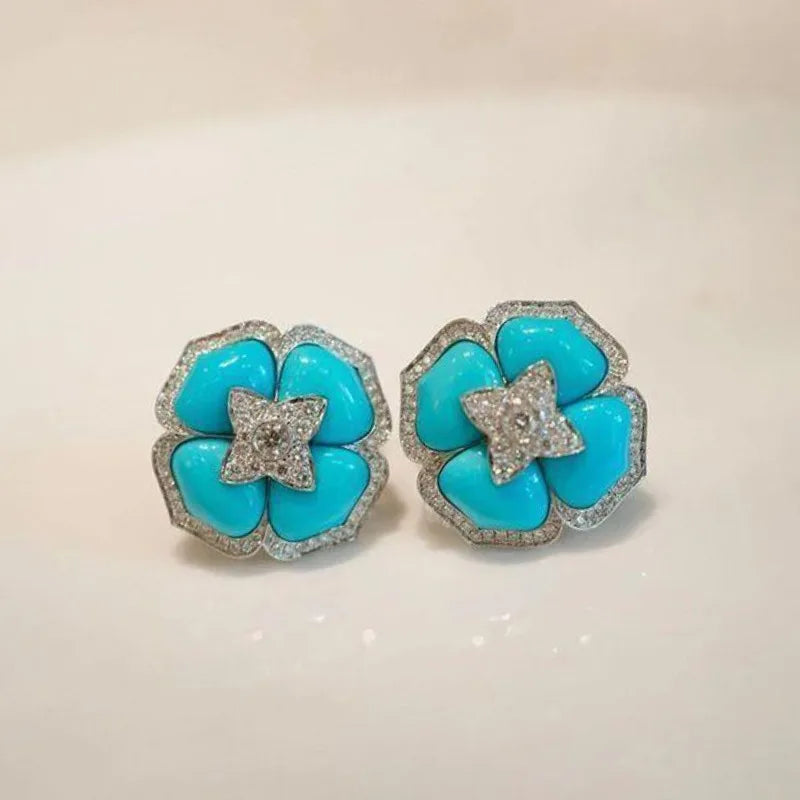 Elegante Silberblaue Blumenohrringe