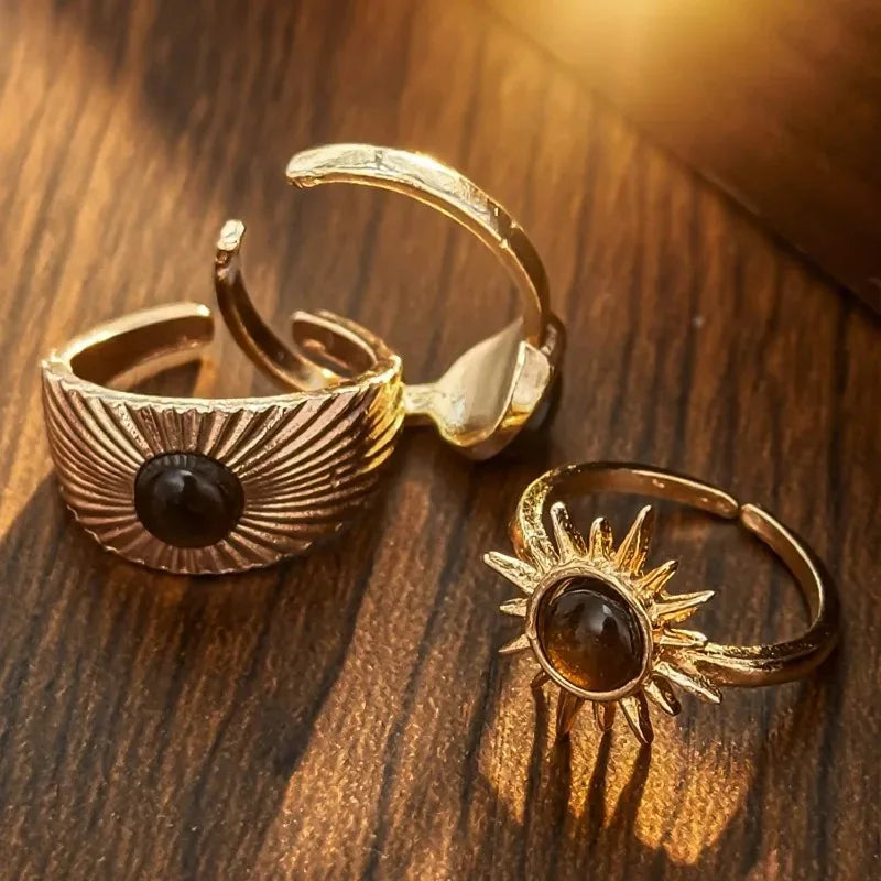 Goldenes Solar-Trio-Ring-Set